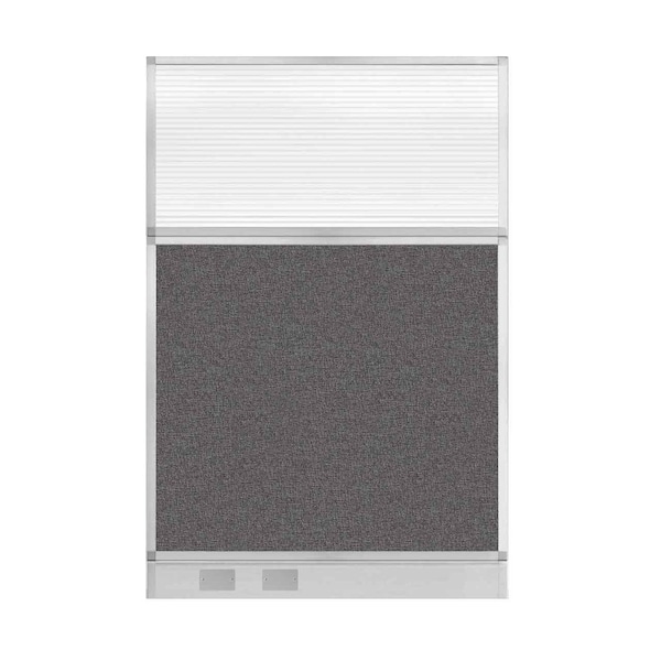 Hush Panel Cubicle Partition 4' x 6' Charcoal Gray Fabric Clear Fluted Window w/ Cable Channel